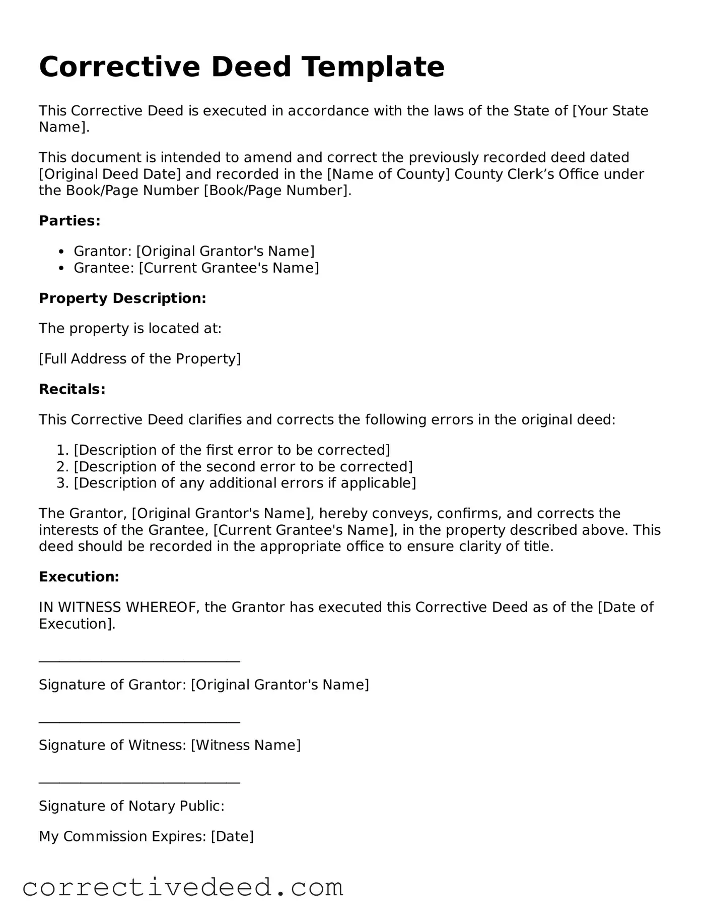 Blank Corrective Deed Form